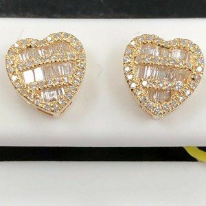10k Solid Gold 0.50 Carat Natural Valentines Baguette Diamond Heart Earrings